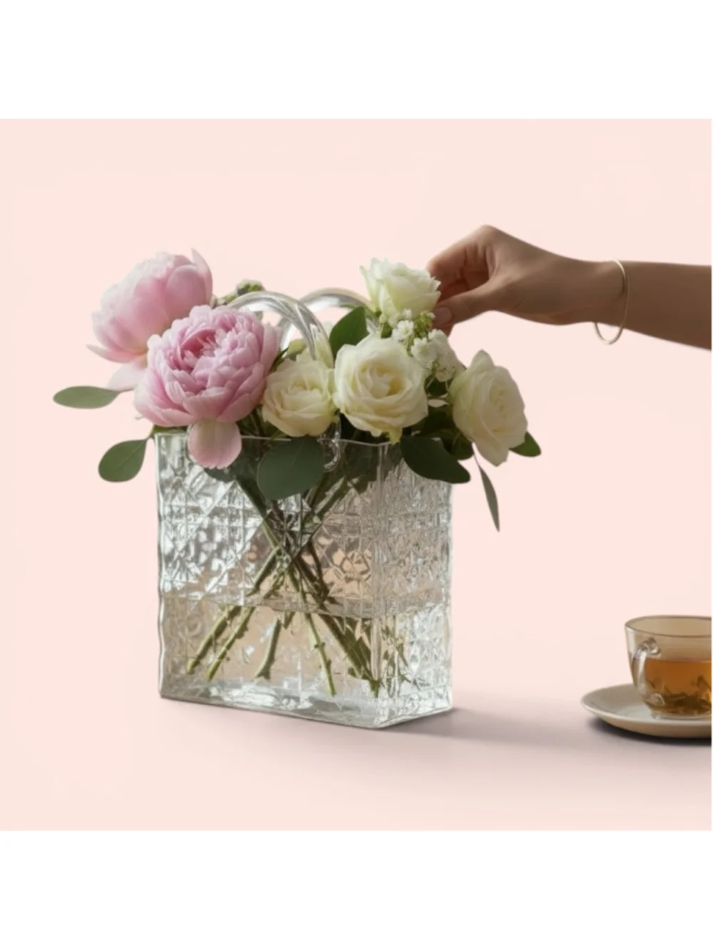 Clear Glass Quilted Handbag-Shaped Shabby Chic Vase Cupcakes & Cashmere